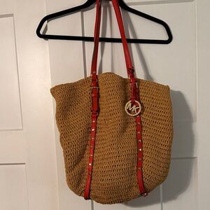 Michael Kors Woven Tan and Orange Tote